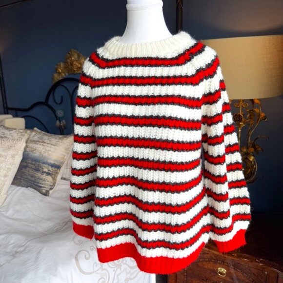 Zara Fancy Collection Red Cream and Black Striped Sweater - Picture 2 of 12